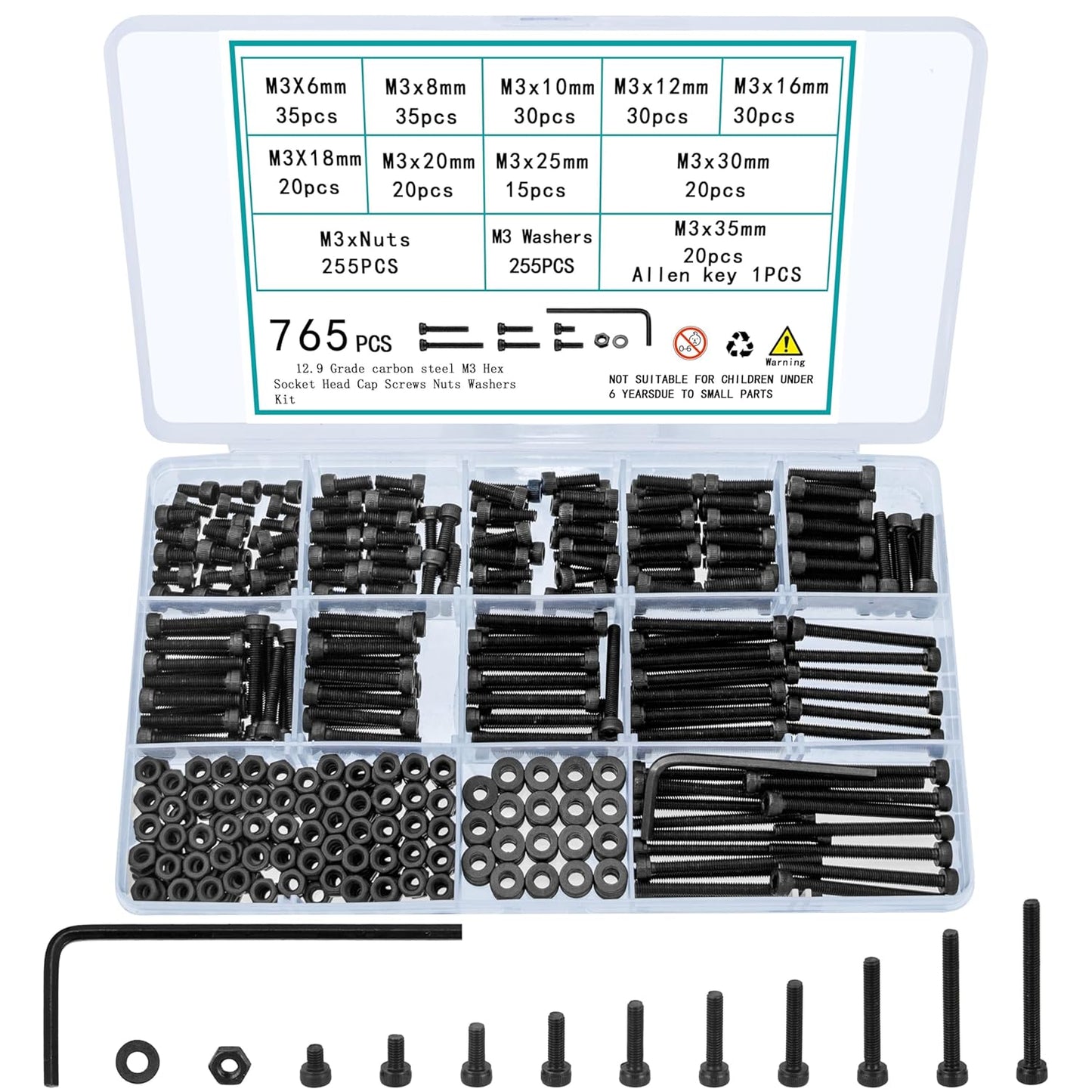 M3 Screws Bolts and Nuts Assortment Kit Small Hex Socket Head Cap Screws Assorted Nuts and Bolts M3 Metric Screw Assortment