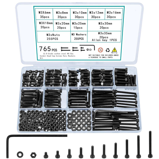 M3 Screws Bolts and Nuts Assortment Kit Small Hex Socket Head Cap Screws Assorted Nuts and Bolts M3 Metric Screw Assortment