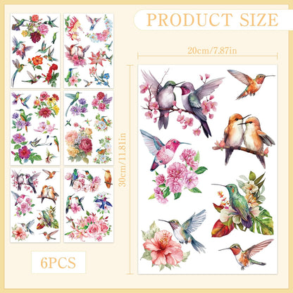 6 Pcs Hummingbird and Flower Rub on Transfer for Crafting Decals Iod Transfer Stickers