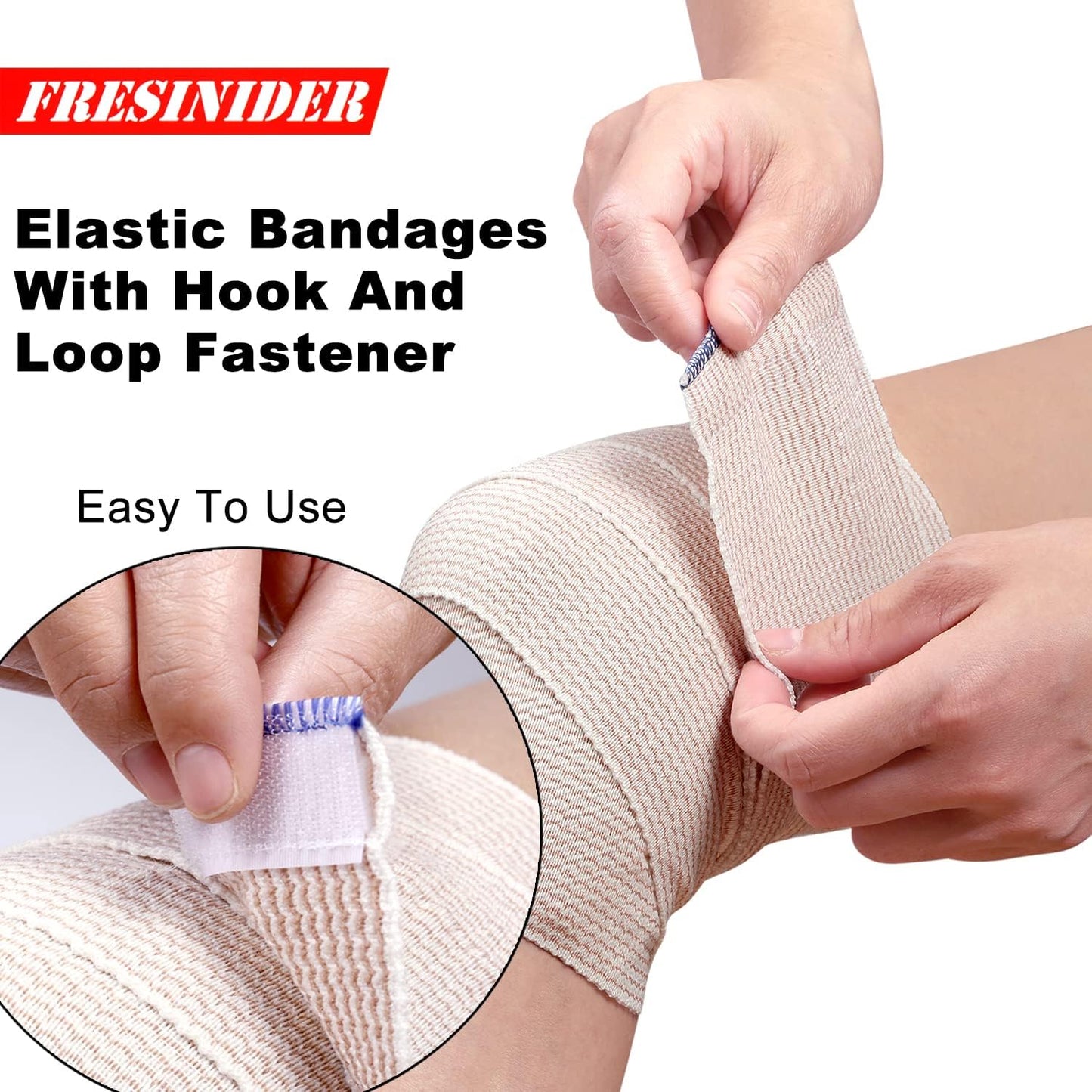 Elastic Bandage Wrap 6 Pack 4" Cotton Latex Free Compression Bandage Wrap with Touch Closure