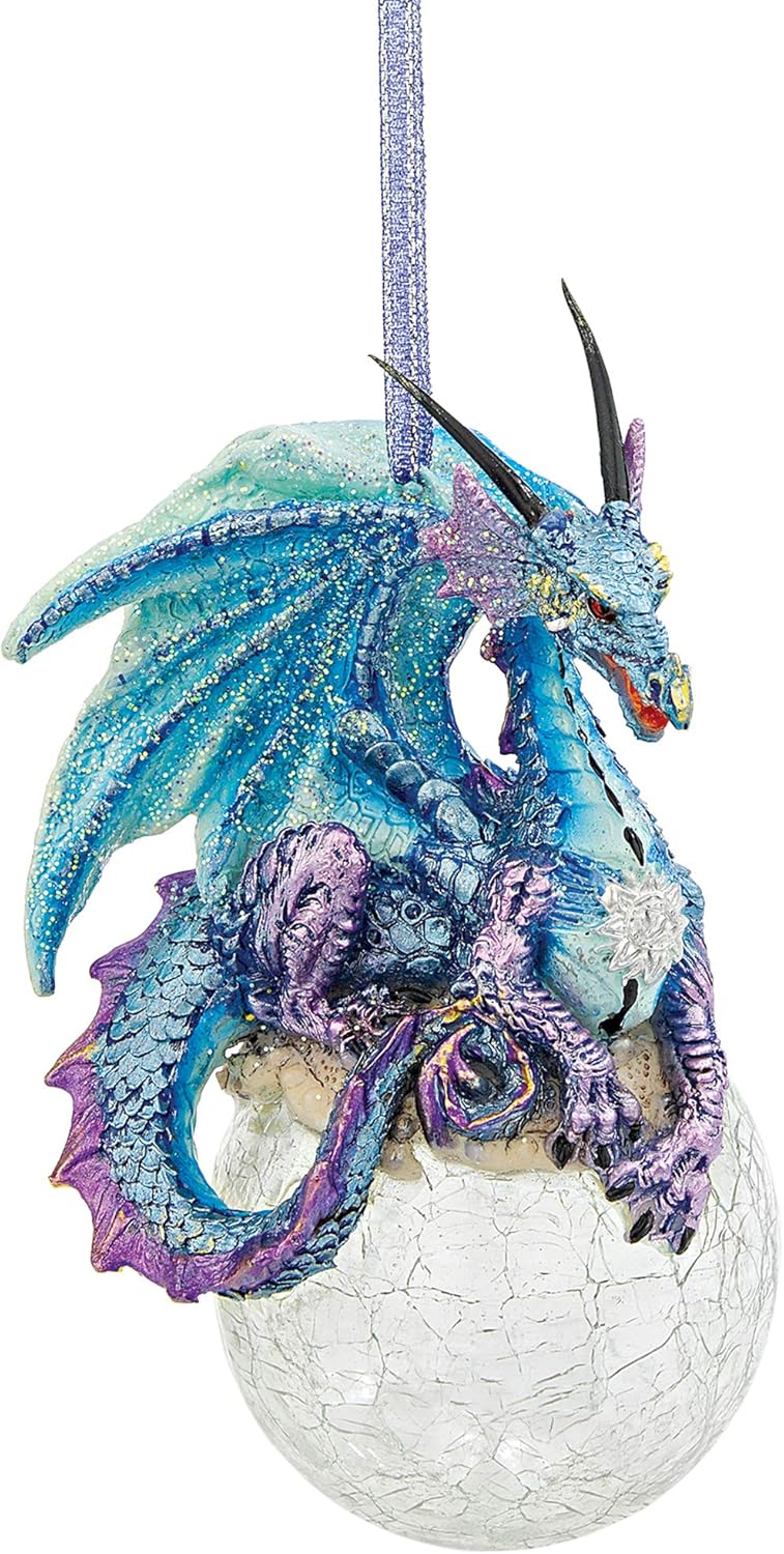 Frost The Gothic Dragon Holiday Ornament Christmas Decor, 5 Inch Tall Cast Stone Resin
