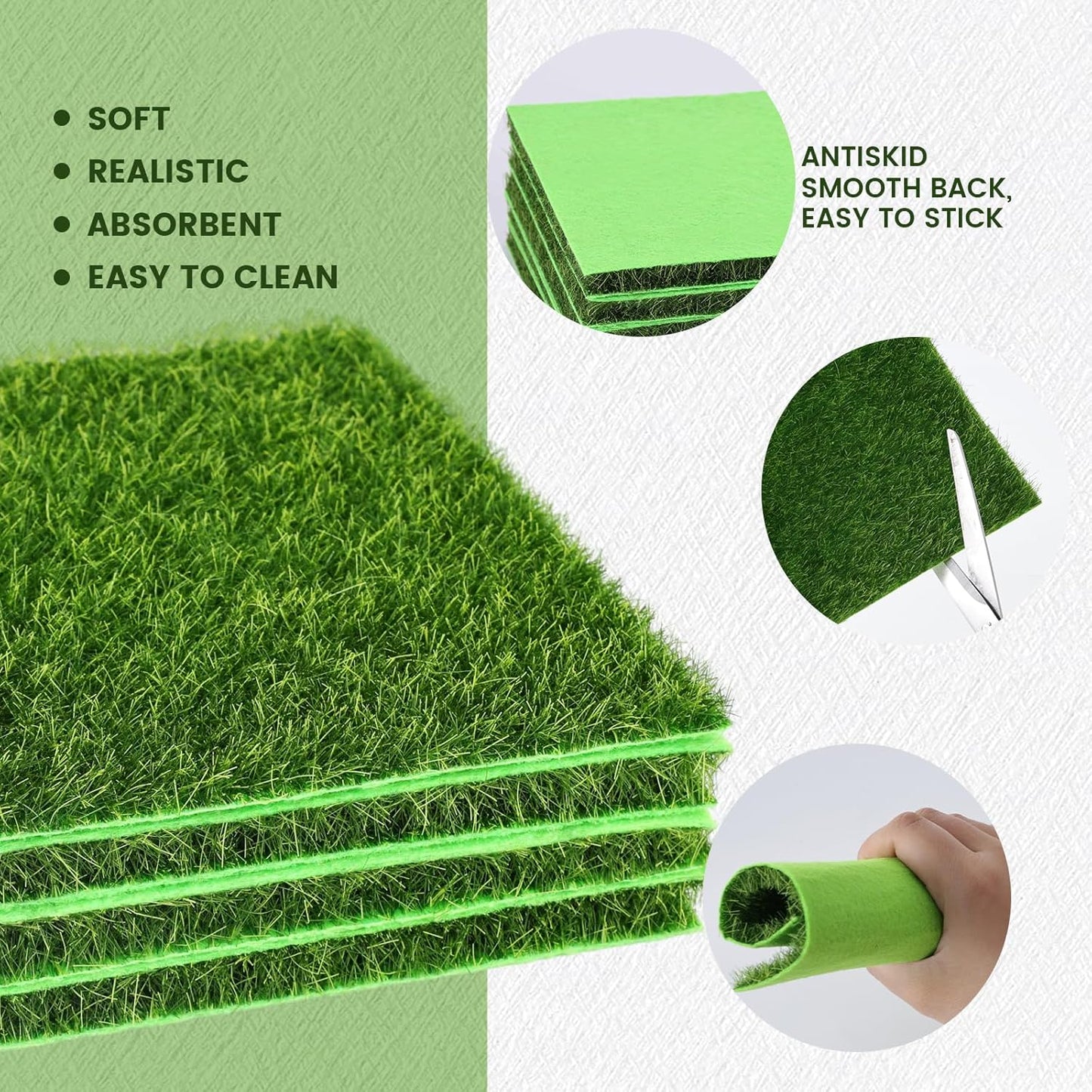 Fake Grass Decor for Crafts, 6" x 6" Fairy Artificial Moss for Miniature Garden, Dollhouse Accessories