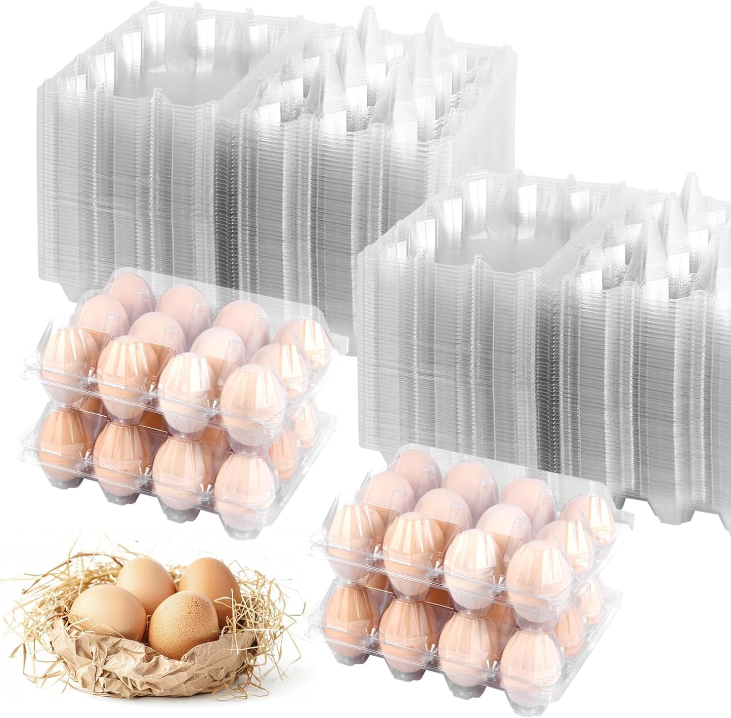 12 Count Plastic Egg Cartons  Bulk Cheap Clear Reusable Egg Containers for Chicken Eggs Dozen Egg