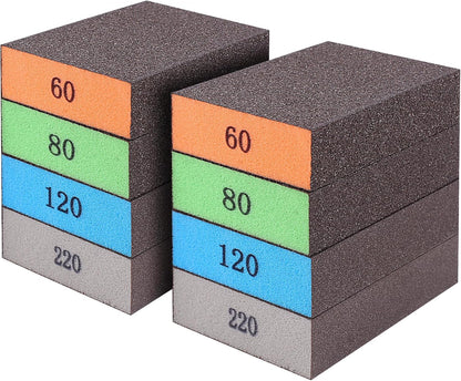 8 Pack Sanding Sponge Four Grits Per Pack 60/80/120/220 Washable and Reusable Handmade