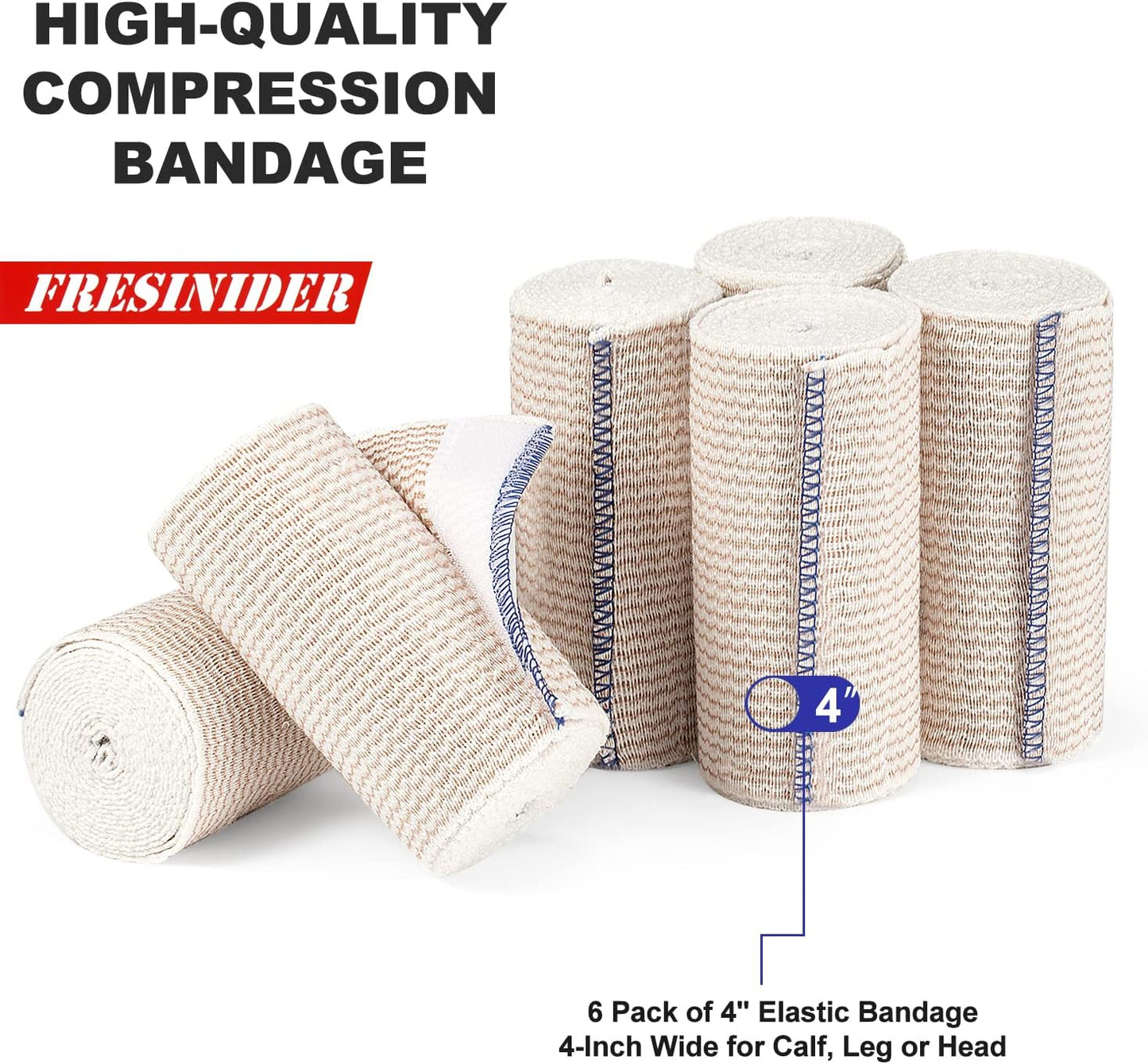 Elastic Bandage Wrap 6 Pack 4" Cotton Latex Free Compression Bandage Wrap with Touch Closure