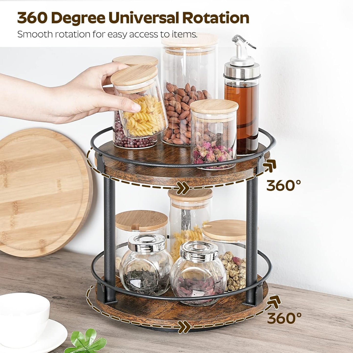 Rotating Spice Rack 2 Tier Spice Turntable Organizer Industrial Turntable Spice Holder for Kitchen