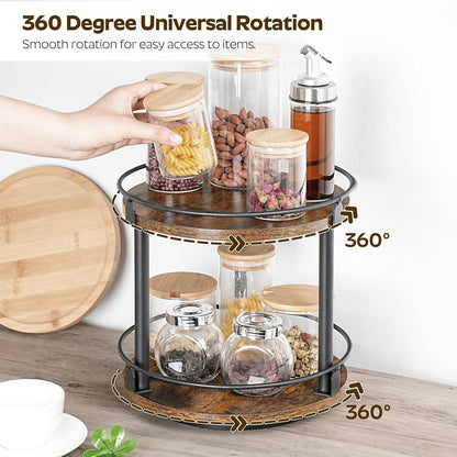 Rotating Spice Rack 2 Tier Spice Turntable Organizer Industrial Turntable Spice Holder for Kitchen