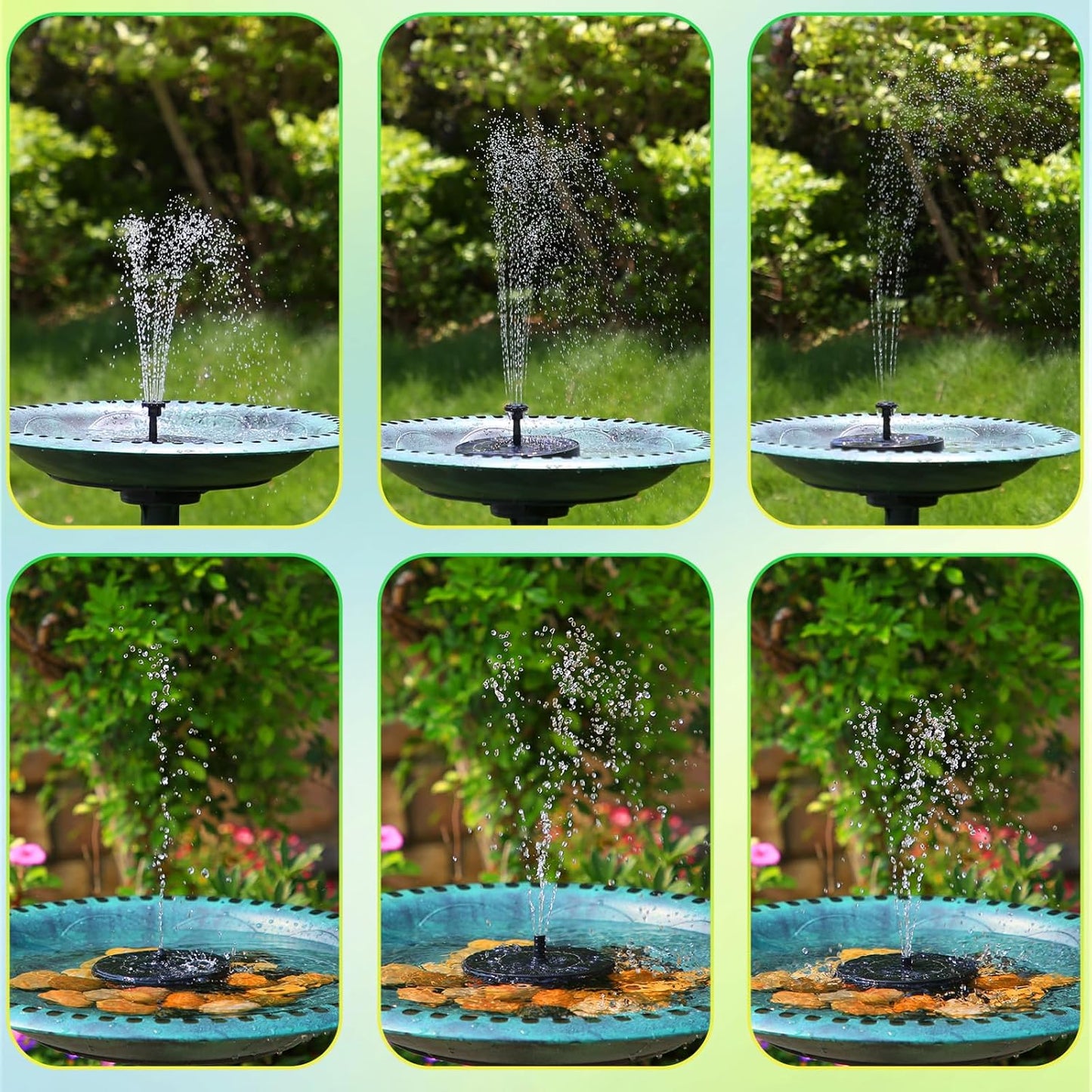 Upgraded Solar Bird Bath Fountains with 6 Nozzles, Free Standing Floating Solar Powered Water