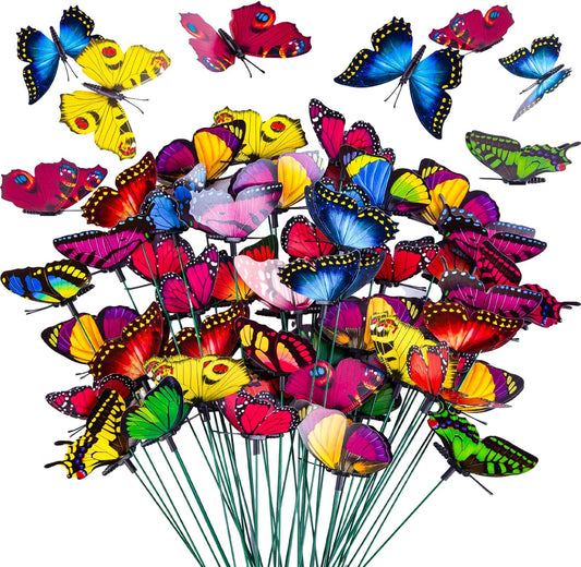 50PCS Butterfly Garden Decorations 11.8 inch Butterfly Stakes Ornaments Artificial Waterproof Butterflies