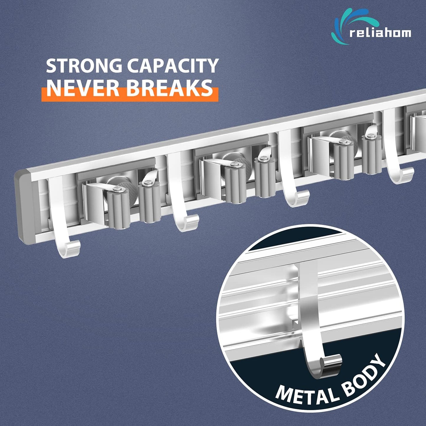 4 Racks with 5 Hooks Silver Mop Storage Tool Racks Broom Hanger Tool Organizer for Garage Kitchen