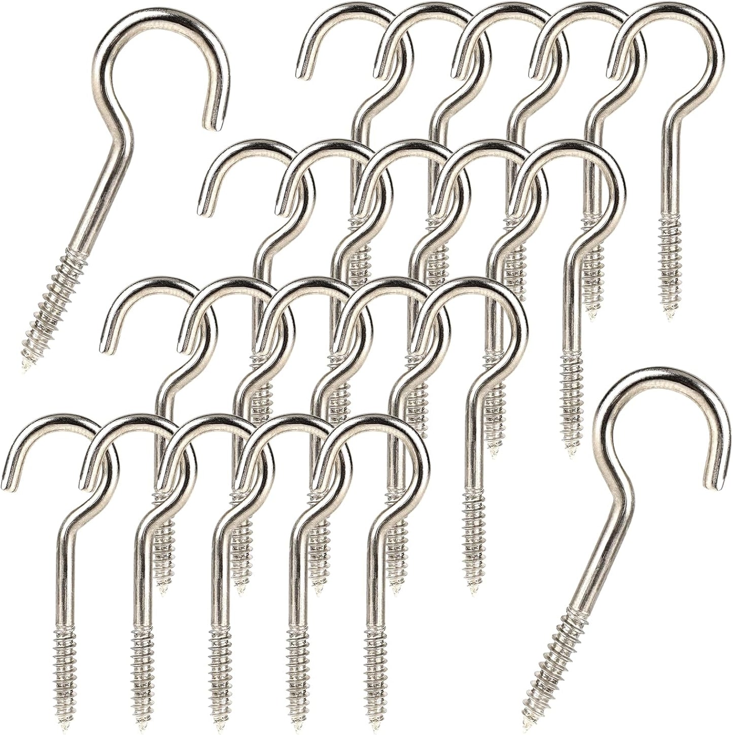 2 Inch Metal Cup Hook Round End Self Tapping Screw Hooks Silver Threaded 304 Stainless Steel Eye Bolt Ceiling