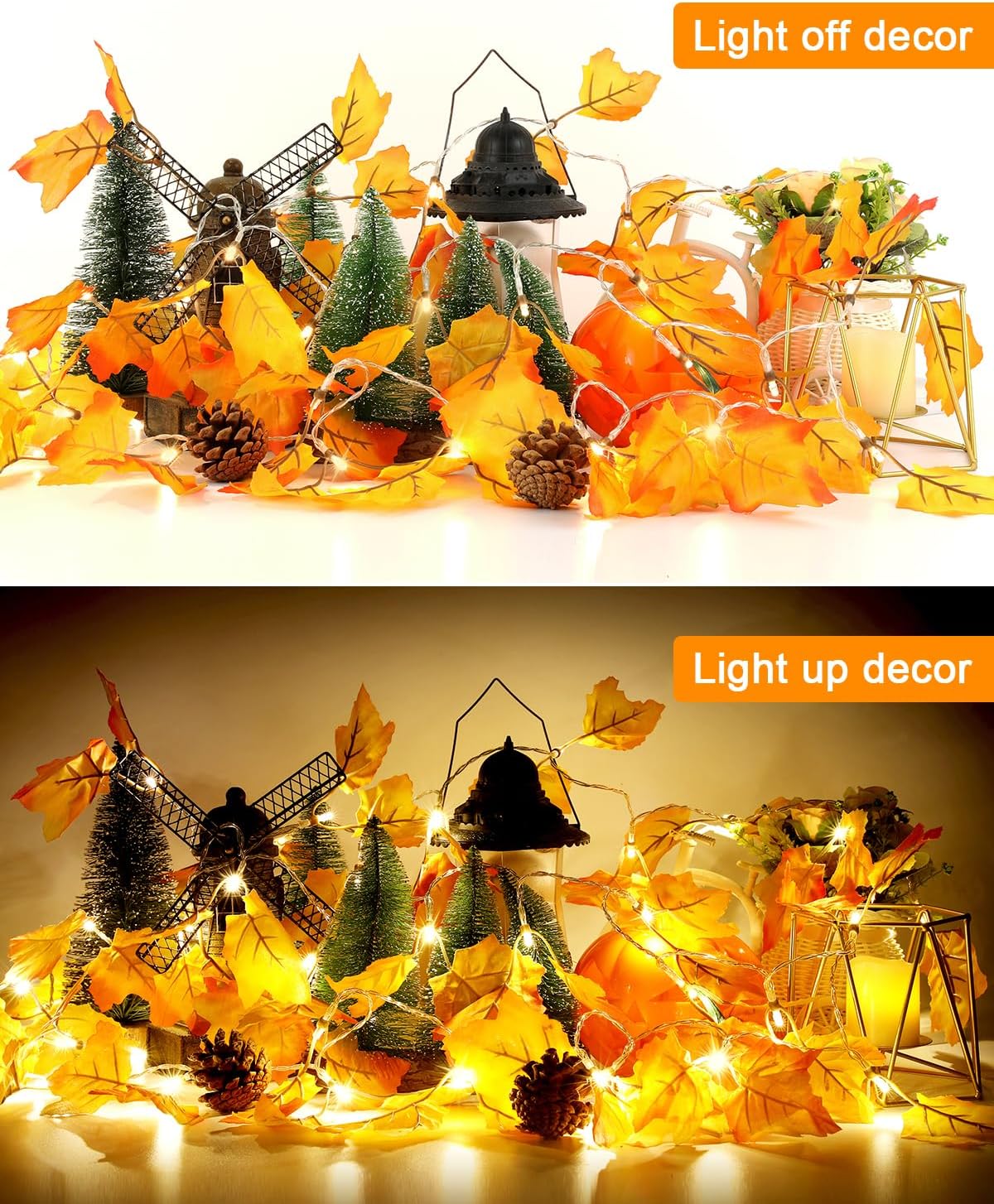2 Pack Lighted Fall Garland Total 16.4ft 40 LED Thanksgiving Decorations Halloween String Lights
