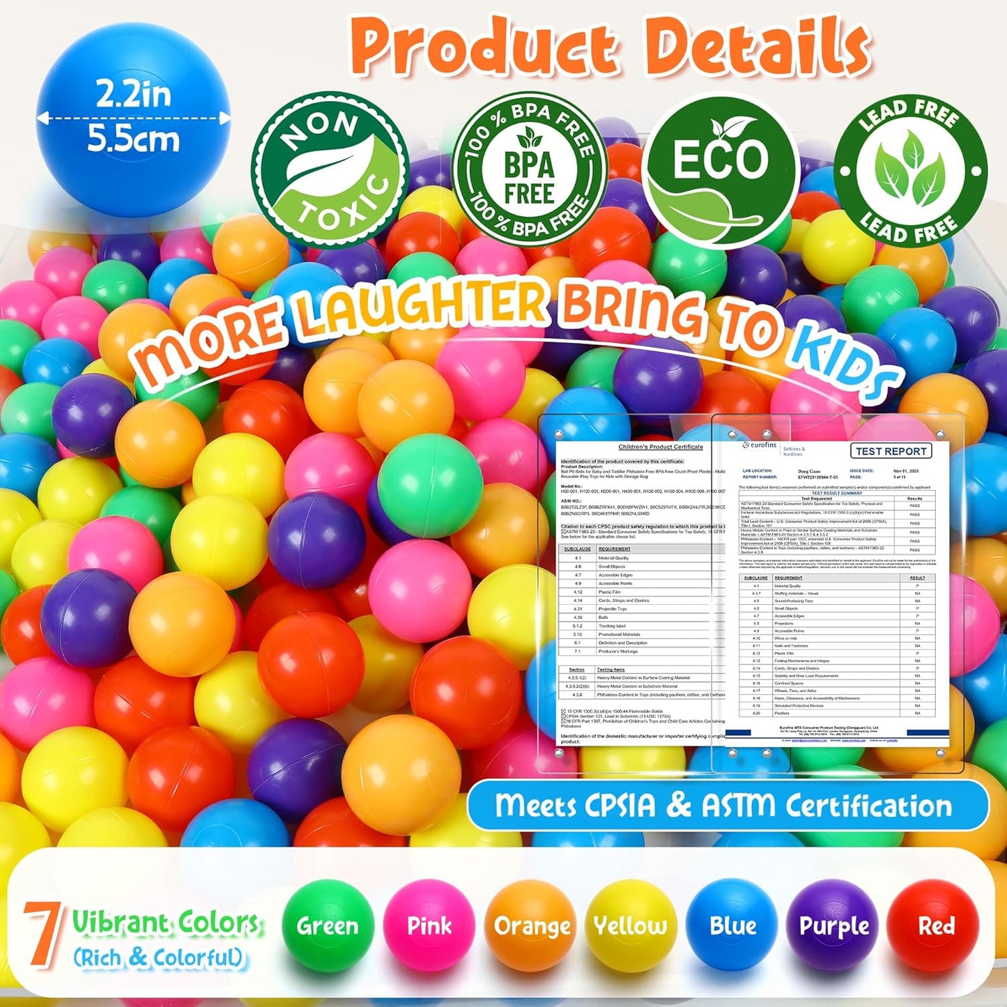 Balls Phthalate Free BPA Free Crush Proof Plastic 7 Bright Colors in Reusable Play Toys for Kids
