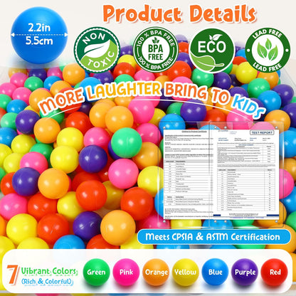 Balls Phthalate Free BPA Free Crush Proof Plastic 7 Bright Colors in Reusable Play Toys for Kids