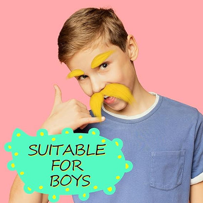 Yellow Mustache and Eyebrows Fake Beard for Kid & Adult Cosplay Halloween Costume Accessories Funny Party Favor