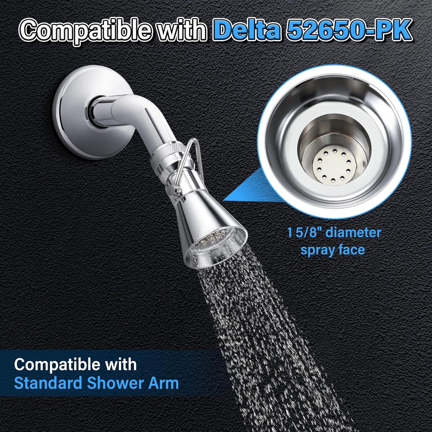 Pivoting Single Spray Shower Head with Shut Off Valve, Replacement for 52650-PK Compatible with Delta Shower