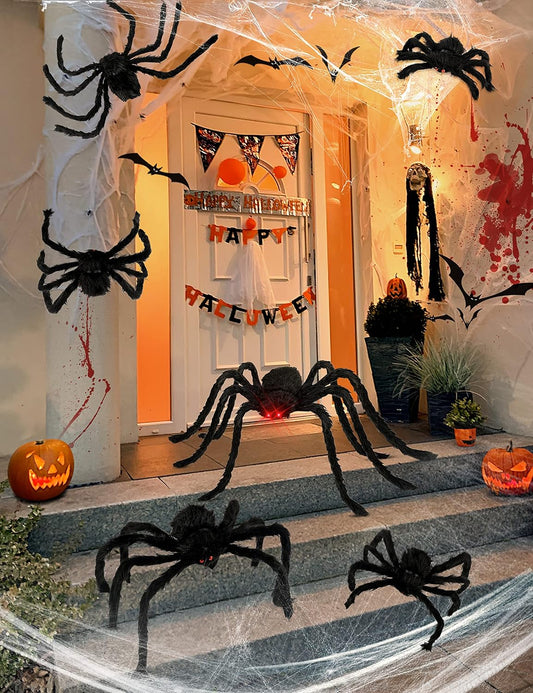6 Packs Plush Spiders Set Scary Fake Spider for Indoor Outdoor Halloween Decor
