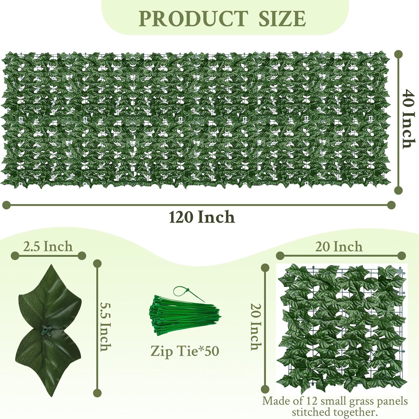 Privacy Fence Wall Screen 40X120 in UV-Anti Faux Greenery Backdrop Ivy Vine Leaf Hedges Fence Panels for Patio Balcony Garden