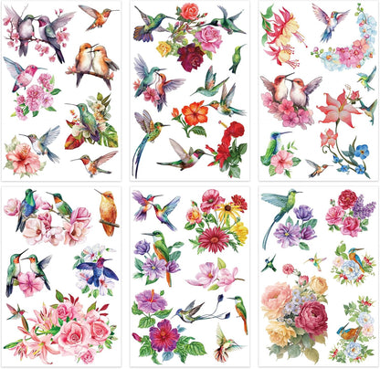 6 Pcs Hummingbird and Flower Rub on Transfer for Crafting Decals Iod Transfer Stickers