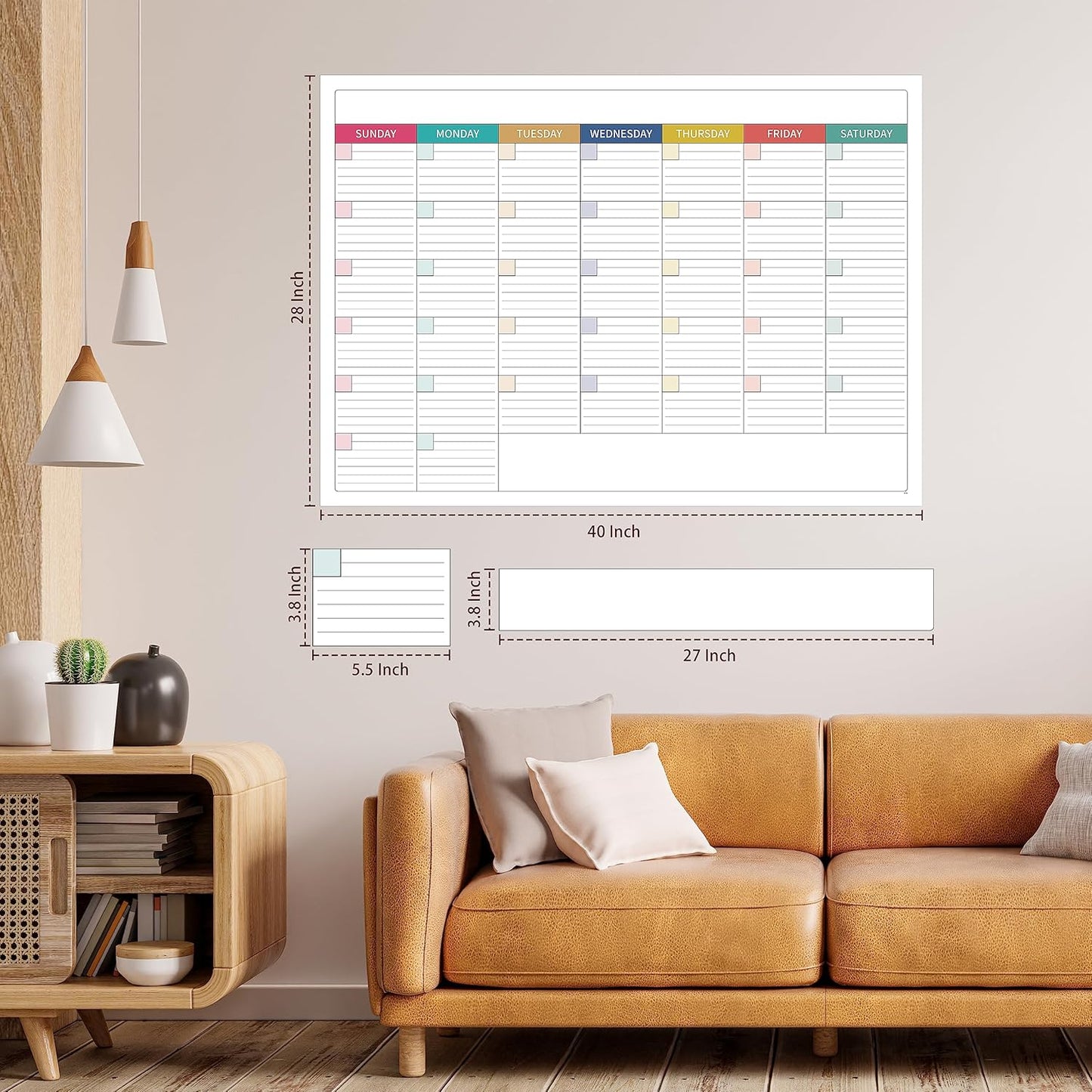 Undated Dry Erase Calendar, Erasable Laminated Calendars for Wall with 8 Round Stickers, 40" x 28" Monthly Calendars for Office