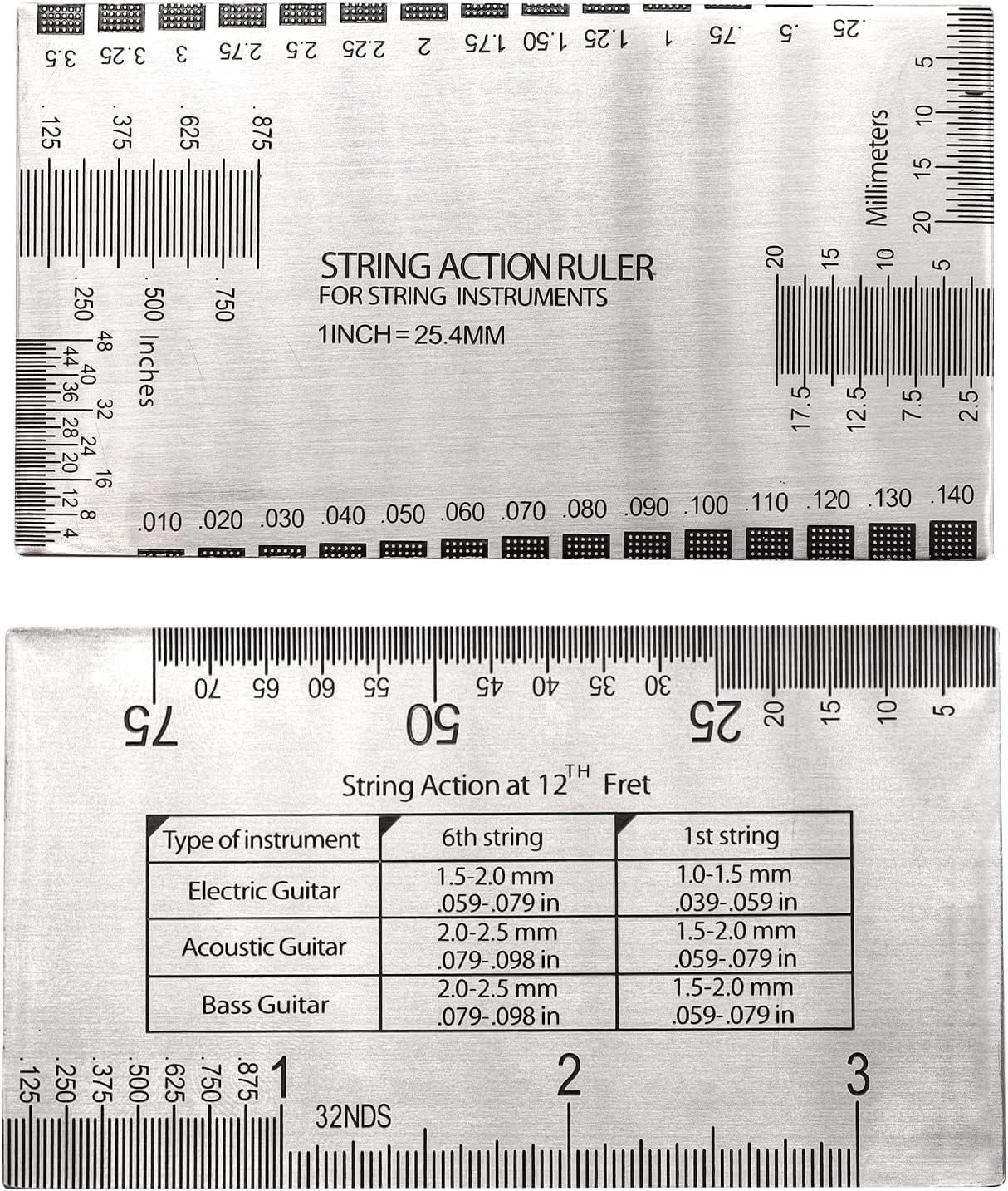 4 Pieces Guitar Luthier Tools Set Unilateral Notched Guitar Neck Straight Edge String Action Gauge Ruler Fret Rocker Fret Leveling Beam Set up Tool for Guitar Fretboard and Frets