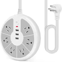 American Standard Disc Power Strip with 3 USB Sockets for Office, School, Family and Other Scenes