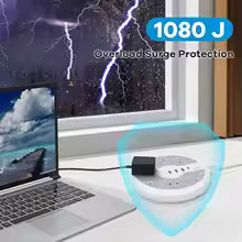 American Standard Disc Power Strip with 3 USB Sockets for Office, School, Family and Other Scenes