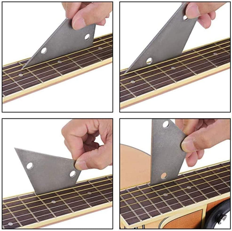 4 Pieces Guitar Luthier Tools Set Unilateral Notched Guitar Neck Straight Edge String Action Gauge Ruler Fret Rocker Fret Leveling Beam Set up Tool for Guitar Fretboard and Frets