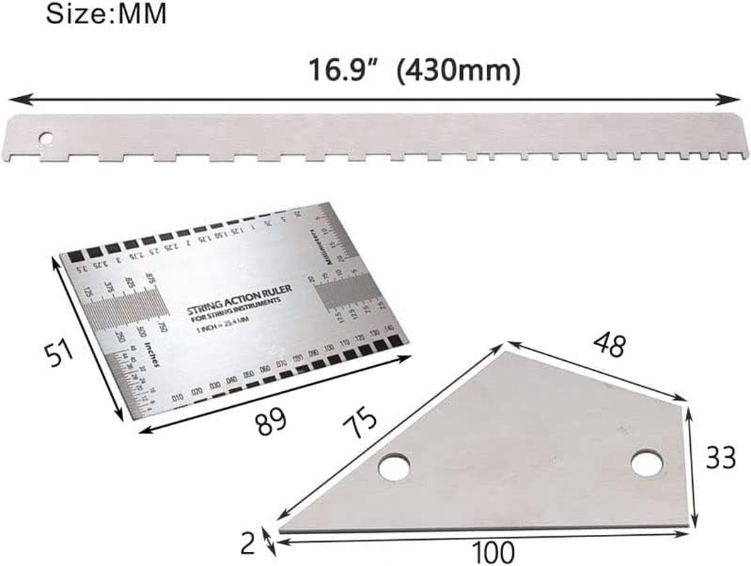 4 Pieces Guitar Luthier Tools Set Unilateral Notched Guitar Neck Straight Edge String Action Gauge Ruler Fret Rocker Fret Leveling Beam Set up Tool for Guitar Fretboard and Frets